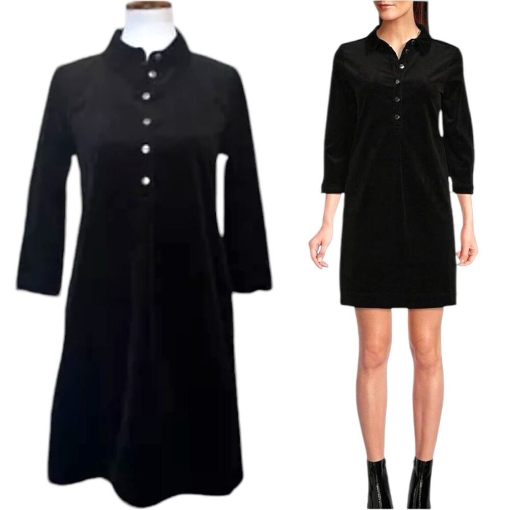 Joules Womens Stella Popover Dress Black Corduroy Pockets 3/4 Sleeve 2 New